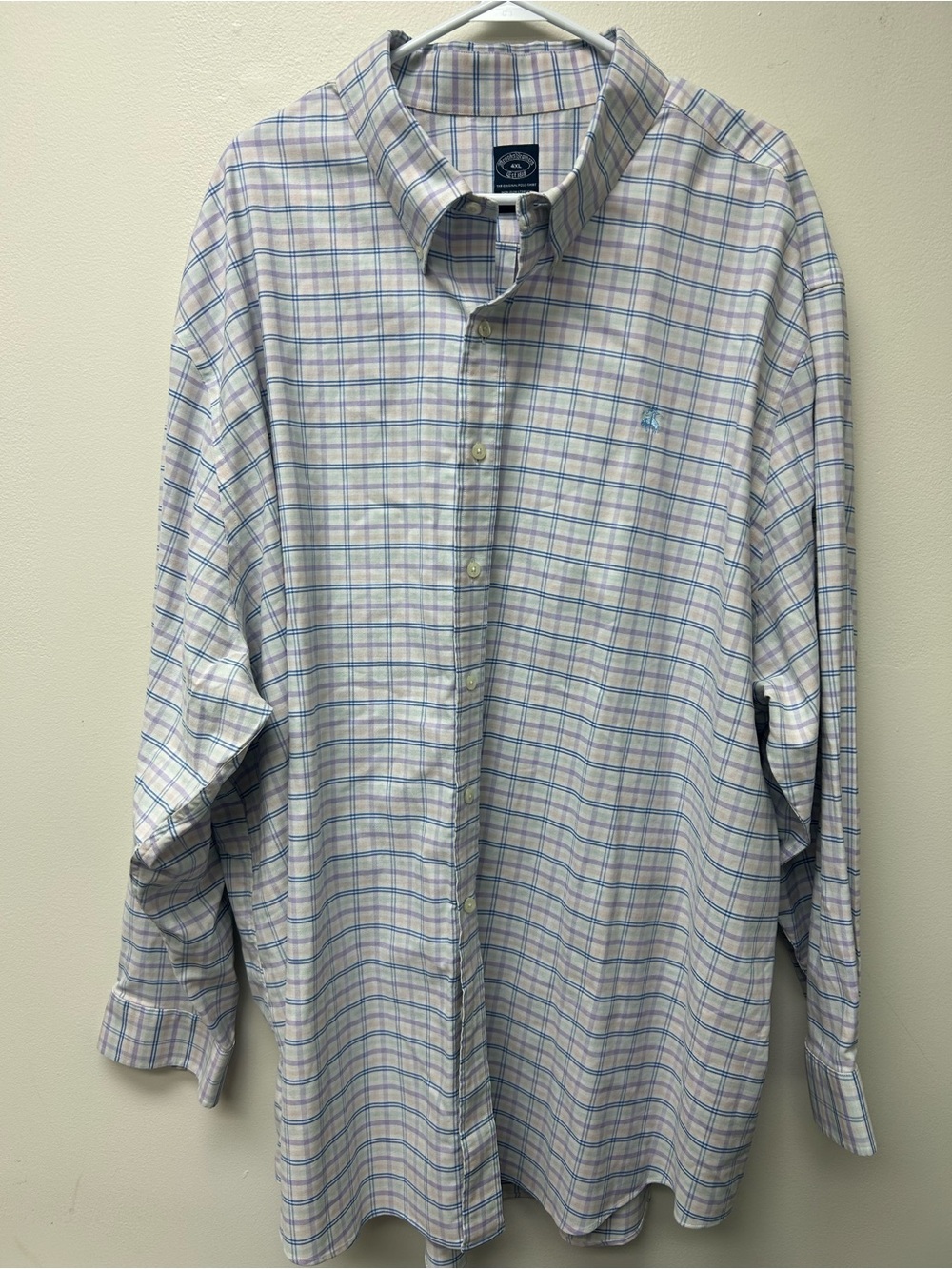 Brooks Brothers Button Down Shirt Mens 4XL Plaid Non Iron Stretch Cotton Pastel